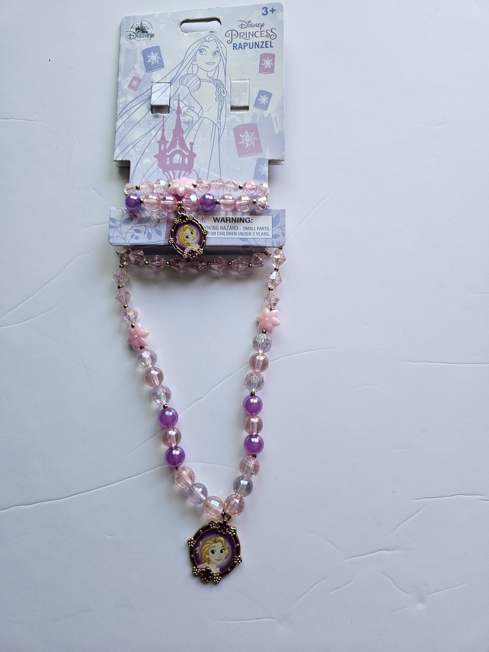 Disney Princess Rapunzel Pink & Purple Beaded Necklace and Bracelet Set